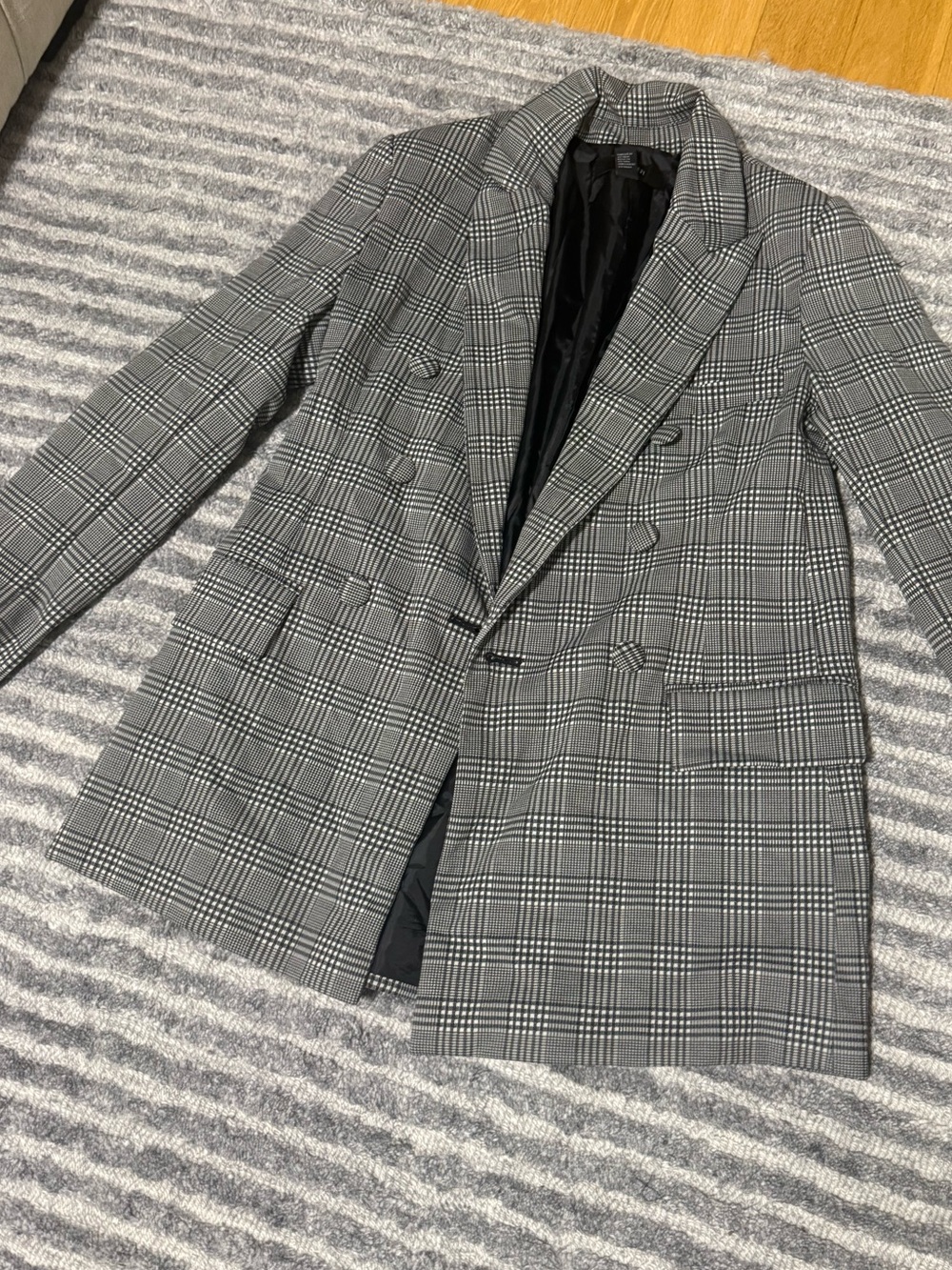 Forever 21 Black and Gray Plaid Double-Breasted Blazer
